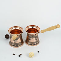 Turkish Aluminum Coffee Pot with Long Handle and Milk Frother