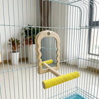 Bird Cage Mirror with Arch Shape and Wooden Perch, Wood Parrot Mirror for Budgie Cage, Cockatiel Mirror for Parakeets and Canaries