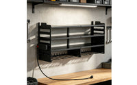 Space-Saving Power Tool Organizer Matte Black Wall-Mounted Tool Organizer Organized Drill Holder with Shelves Strong for Utility Room