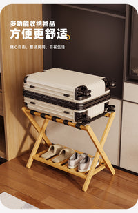 Foldable Two-Tier Bamboo Luggage Rack for Hotel, Home, Guesthouse, Bedroom