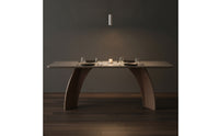 Walnut-Toned Stone Top Table with Wood Base Minimalist Stone Dining Table Long-Lasting Furniture Rectangular for Kitchen
