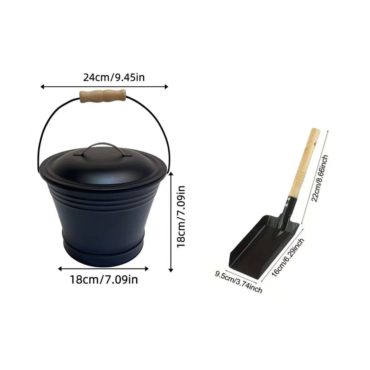 Upgraded Double-Layer Thickened Iron Ash Bucket Two-Piece Set with Shovel