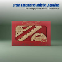Creative Bamboo Ruler Set, Urban Landmark Engraved, DIY Souvenir, School Stationery, Gift