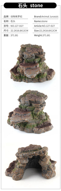 Wild Forest Animal Jurassic Dinosaur Scene Decoration with Simulated Cave Plastic Rock and Tree Stump