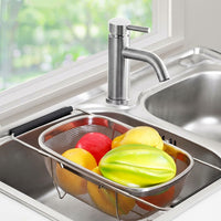Square Drain Basket Kitchen Sink Drainer, Stainless Steel Sink Rack with Rectangular Holes, Retractable Drainer for Vegetable Washing Storage