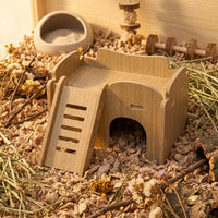 Hamster Wooden Villa with Multi-Chamber Layout, Square Syrian Hamster Hideaway Featuring Stairs and Openings