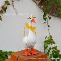 American Country Garden Resin Goose Statue with Hat