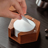 Hexagonal Coffee Filter Holder with Cutout Wooden Coffee Filter Holder Compact Organizer Solid Wood for Baristas, Kitchen Counter
