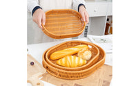 3 Pieces Oval Woven Tray Raised Rim Handwoven Serving Basket Decorative