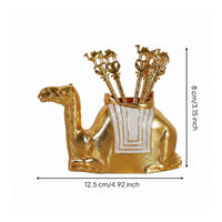 6 Pieces Camel Spoon Set with Holder European Design Decorative Camel Cutlery Set Shiny Finish Home Decoration for Living Room