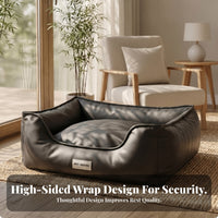 Square Dog Sofa Bed Stain-Resistant Animal Furniture PU Leather Dog Bed Soft Padded