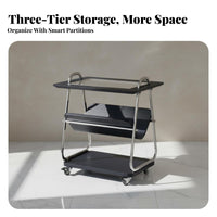 2-Tier Rolling Trolley Retro Design Side Table Space Saving for Bedroom, Kitchen