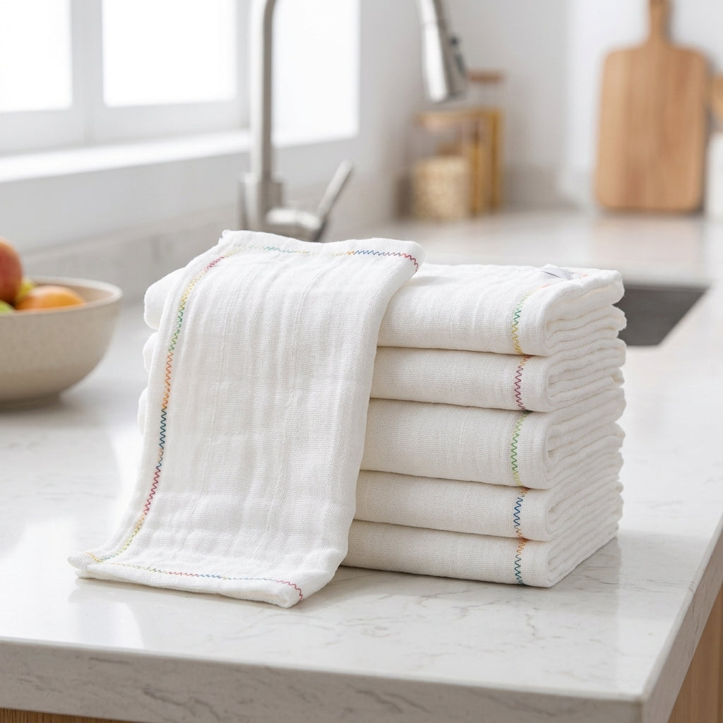 Oil-Resistant Dishcloth and Multilayer Cotton Gauze Dish Cloths, 25cm Kitchen Cloths for Cookware, Absorbent Non-shedding Cloth for Dishwashing