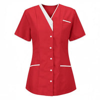 Short Sleeve Nurse Attire Shirt Contrast Trim Medical Top for Hospital