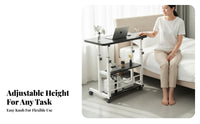 Multifunctional Adjustable Overbed Table Space-Saving Design Mobile Laptop Desk Sturdy Frame Rolling Bedside Table Lockable Wheels for Students, Telecommuting Workers, Seniors, Bedroom, Study, Small Areas, Living Room