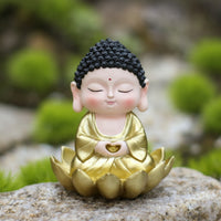 Buddha Statue with Lotus Base Gold Buddha Statue Miniature for Garden