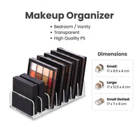 Large 7-Section Palette Organizer for Eyeshadow Holder, Clear Acrylic with Divided Compartments, Drawer for Makeup Table, Storage