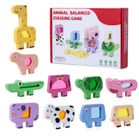 10 Pieces Wooden Animal Stacking Puzzle Screennon-Digital Animal Stacking Game Wooden Balancing Blocks Rounded Edges Balance