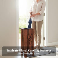 Carved Wooden Basket Handmade Square Umbrella Container Foldable Design