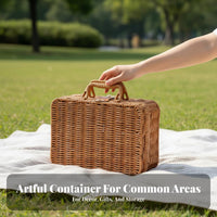 Woven Suitcase Basket With Handle Suitcaseand aesthetic Container Portable for outdoor dinings