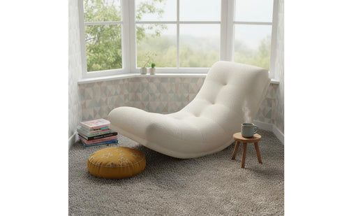 Cream Aesthetic Moon Rocking Chair Skin-Friendly Textile Crescent Shaped Lounger Ergonomic Design Modern Lazy Sofa Chair Wear Resistant for Living Room, Bedroom, Bay Window, Balcony