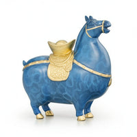 Horse Figurine with Gift Box Blue and Gold Horse Figurine Artistic for Shelf