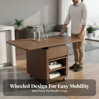 Drop-Flap Storage Cart Multi-Functional Living Room Furniture for Coffee Station