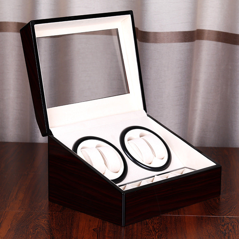 Ebony Wood Grain Automatic Watch Winder with 4+6 Motor Box and Jewelry Storage