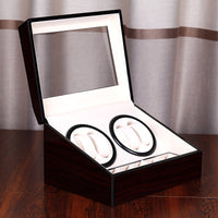 Ebony Wood Grain Automatic Watch Winder with 4+6 Motor Box and Jewelry Storage