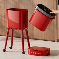 Rolling Waste Bin with Lid Single-Press Accessible Tall Trash Can with Legs