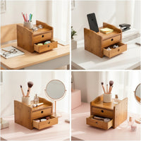 Eco-Friendly Bamboo Storage Box with Drawers Compact Bamboo Desktop Organizer Space-Saving Desk Organizer with Drawers Layered for Professionals, Students, Home Office