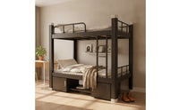 Heavy Duty Steel Bunk Bed Space Saving Bunk Bed with Cabinet Secure Furniture Surrounded for Shared Bedroom, Studio Apartment