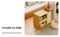 Traditional Tea Cart with Water Boiler Detachable Drip Tray Mobile Tea Serving Station Multifunctional Mobile Serving Cart with Drawer for Hosts