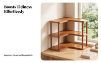 Desktop Storage Rack Rounded Corners Three Tier Bamboo Corner Desk Organizer for Wall
