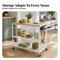 3-Tier Kitchen Cart Hanging Hooks Rolling Kitchen Cart
