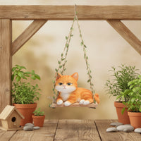 Whimsical Hanging Cat Ornament Cute Cat on Swing Adorable Decor Sculpted for Gardeners, Garden, Potted Plants, Patio, Balcony