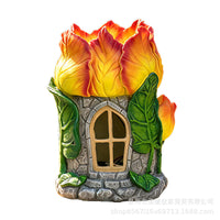 跨境新品树脂郁金香花卉太阳能造景房装饰户外庭院花园假山草坪