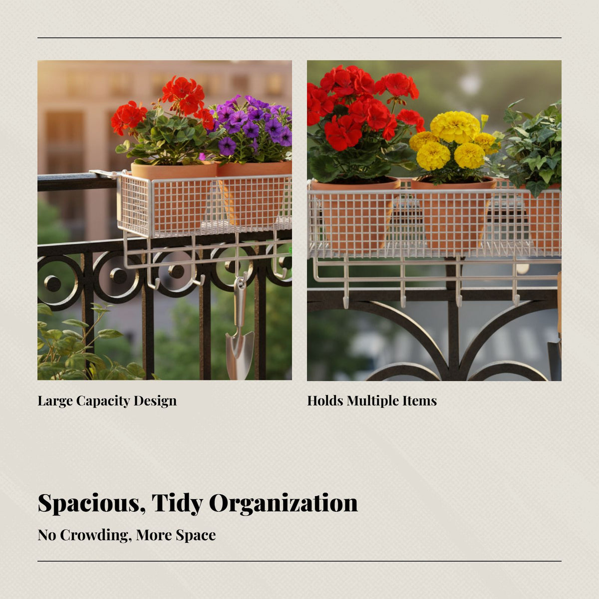 Adjustable Hook Hanging Basket, Balcony Sill Storage Rack, Outdoor Flower Shelf