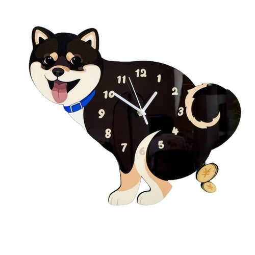 Shiba Inu Wall Clock Playful Dog Wall Clock Decorative for Living Room, Entryway