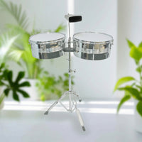 Timbales Drum Set with Stand and Cowbell Chrome Timbale Drums Metal-  Timbales with Stand for Stages