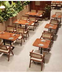 实木桌椅藤编网红风餐饮桌椅茶餐厅轻食店烧烤店餐厅卡座沙发桌椅 餐椅
