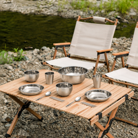11-piece Camping Dinnerware Set, Stainless Steel Cutlery Set for 1 Person, Stackable, Perfect for Picnic, On-the-go, Vanlife, 20cm Plate