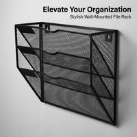 3-Tier Metal Mesh Desk Storage Organizer, Wall Mounted File Holder for Office Home, Vertical Magazine Rack Document for Students