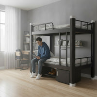 Heavy Duty Steel Bunk Bed Space Saving Bunk Bed with Cabinet Secure Furniture Surrounded for Shared Bedroom, Studio Apartment