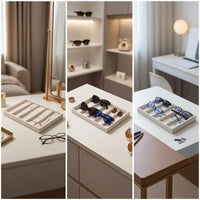 Glasses Storage Tray with 5 Compartments Velvet-Covered Sunglasses Organizer Tray Divided Sunglasses Display Organizer for Collectors, Drawer, Vanity