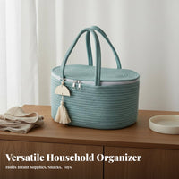 Diaper Tote Organizer Versatile Cotton Rope Diaper Tote Portable Nursery Storage Bin Versatile for Caregivers, Travel, Car