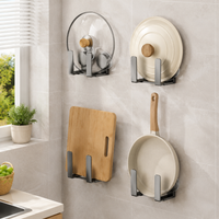 Lid Holder Suction Cup, 2-Piece Set Retractable Lid Holder for Kitchen, Adjustable 7-9cm, Gunmetal Grey Carbon Steel