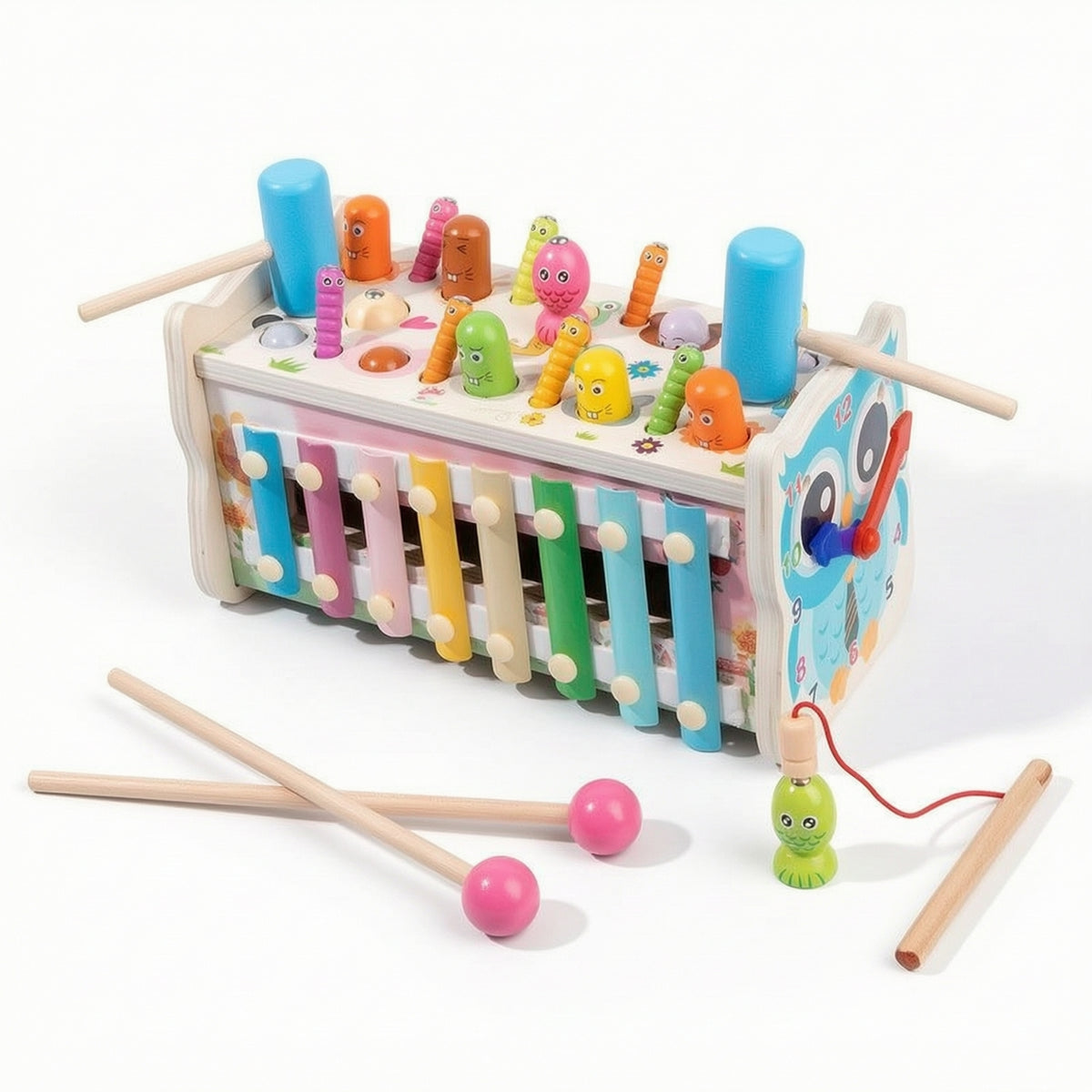 Toddler-Friendly Wooden Pounding Toy with Pegs Developmental Pounding Toy with Mallet Colorful Wooden Activity Box Educational for Toddlers, Playroom, Preschool
