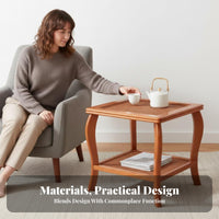 Two-Tier Woven Table Rounded Corners Living Room Furniture Bohemian Design
