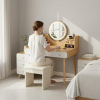 Dressing Table with Drawers and Cabinet Ample Storage Vanity Table with Side Cabinet Sturdy Construction Makeup Vanity with Lighted Mirror for Women